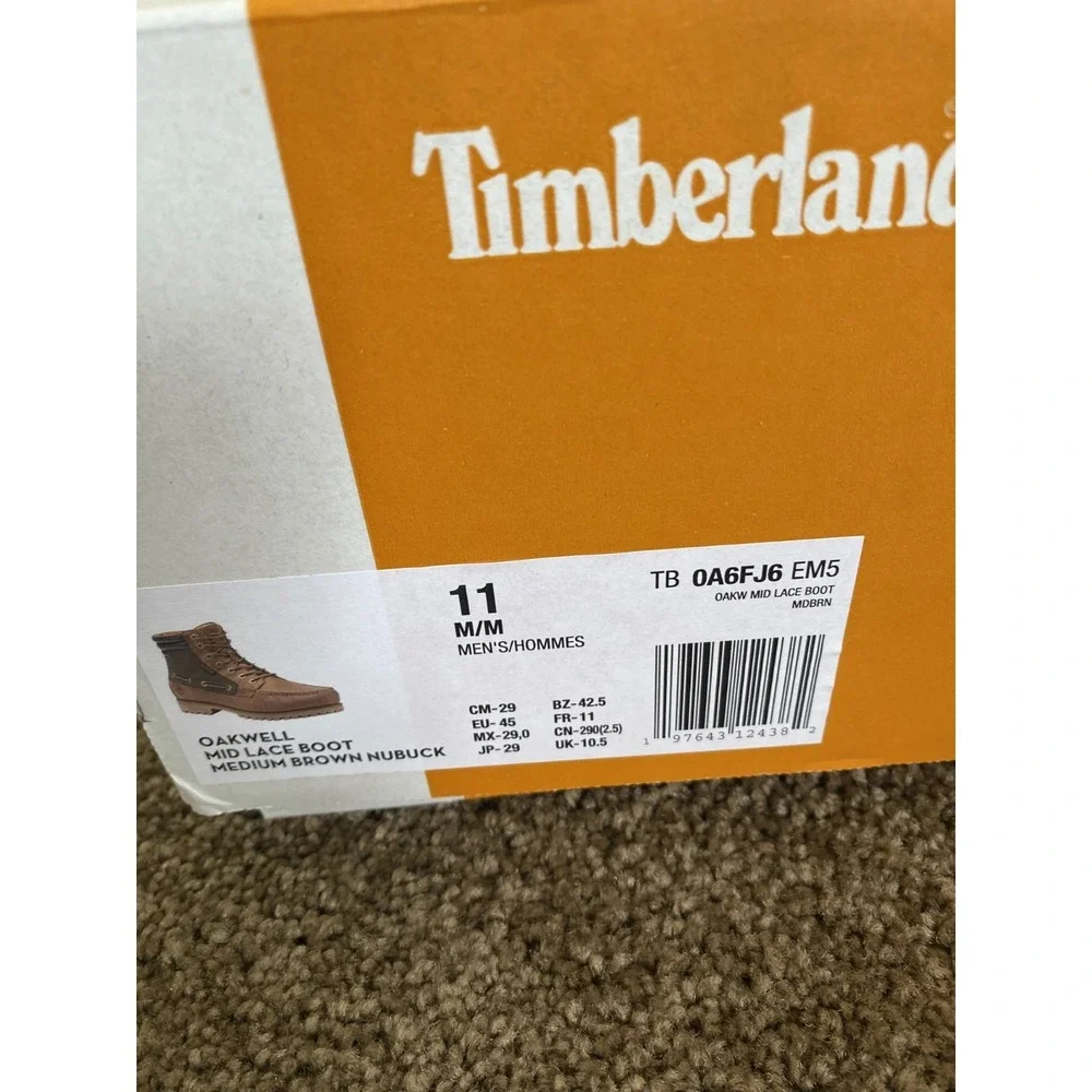 Timberland Oakwell Mid Lace TB0A6FJ6EM5 Mens 11 M Brown Nubuck Waterproof Boots